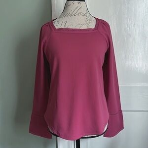 Ann TAYLOR Ladder Trim Square Neck Top - Raspberry